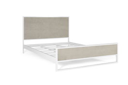 GINER Y COLOMER Lit 150x200 cm en Métal et Résine, Blanc et Beige - Lit Cadre Contemporain pour Chambre
